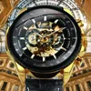 Orologio militare per uomo scheletro automatico orologi da polso meccanici top brand di lusso argento oro grande pelle Reloj Hombre 220530