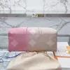 Vrouwen luxe ontwerpers reisbakken zakken zonsopgang pastelkleurige handtas gradiënt shouder shoping tas veer in de stad echte dames handtassen 45 cm