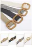 Belts Women Wide Braided Elastic Belt Bohemian Buckle Woven Fashion Girdle Wood Jade Fake Straw WaistbandBelts