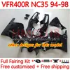 Bodys Kit för Honda RVF400R VFR400 R N35 V4 VFR400R 94-98 134NO.16 RVF VFR 400 RVF400 R 400RR 94 95 96 97 98 VFR400R VFR 400R 1994 1995 1996 1997 1998 Fairing Black Silver