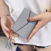 High Quality Embossed Leather Women's Wallet Tassel Decor Short Wallets for Women Trendy Solid Color Coin Purse Card Holder 220428