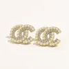 18K Gold Plated Luxury Designers Brand Double Letters Stud Earrings Geometric Famous Women Crystal Rhinestone Pearl Pendant Earring Wedding Party Jewerlry 2Style