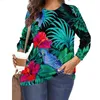 Camiseta con estampado Floral para mujer, camiseta informal de algodón elástica con cuello redondo y manga larga para primavera y otoño, camiseta de talla grande 2XS-8XL para chicas