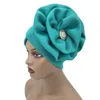 Trendy Women Big Flower Turban Hut Mode Muslim Hijab Caps Diamonds Head Wrap Ladies Bandana Chemo Cap African 2206102708919