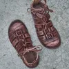 Sandały Splot Summer Mens Sandal Handmade Marka Vintage Prawdziwej Skóry Buty Plażowe Płaskie High-Top Hollow Out Lace Up Gladiator