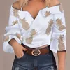 Chemisiers pour femmes Chemises Sexy Off Épaule Sling Design Casual Plissée Flare Sleeve Wrap Shirt Tops Mode Été Motif Imprimer Femmes Blusa