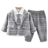 Zestawy odzieży Ubrania dla dzieci 2022 Spring Baby Boys Toddler Infant Stroje Born Plaid Coats T Shirt Pants Kids 3 -Place Suit -Clothing