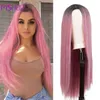 Perruque synthétique longue et lisse rose ombrée pour femmes, noir, blanc, violet, bleu, rouge, blond, cosplay, Msholy 220622