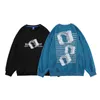 Moishe Tide Ice Alphabet Print Pull à col rond pour hommes à manches longues Loose Casual Couple Pullover Jacket Fashion