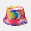 Mujeres Hombres Sombrero de cubo Tie Dye Harajuku Flor Contraste Color Reversible Packable Ala ancha Visera para el sol Hip Hop Gorra de pescador de algodón 849