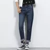Leijijeans toute la saison Plus Taille Shadow Boyfriend blanchi Jeans femme taille moyenne pleine longueur lâche jeans droits pour femmes 201109