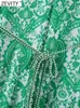 ZEVITY femmes mode Paisley imprimé fleuri ceinture Mini chemise robe femme Chic décontracté grand balançoire ourlet pli vert Vestidos DS9353 220517