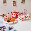 Set di posate Tazza in ceramica con funghi adorabili Caffè coreano Bere ciotola e piatto tridimensionale dipinto a mano Piccole stoviglie fresche