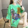 Estate Ins Cartoon Print Top T-shirt per le donne Manica corta Hip Hop Street Maglietta lunga casual allentata QYC05010