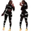 Fashion Letter Print Tracksuits For Women Long Sleeve Casual Crop Top And Sports Yoga Slim Pants 2 Piece Sets AL004