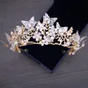 Perles de cristal de luxe perle papillon ensembles de bijoux fantaisie collier ras du cou Floral boucles d'oreilles diadème ensemble de mariage 220812