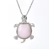 Natural Stone Tortoise Pendant Necklaces Healing Pink Crystal Amethysts Animal Turtle Charm Necklace for Women Men