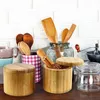 Natural Bamboo Seasoning Pot Household Kitchen Spice Tools Pepper Vanilla Storage Box DIY Engravable Round Tea Salt Pots