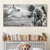 Moderne Indiase vrouw en wit paarden canvas schilderijen posters en prints muur art abstracte foto's home decor cuadros