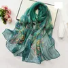 Lotus Floral Summer Women Silk Scarf Bandana Chiffon Georgette Female Elegant Shawl Hijab Hairscarves Beach