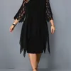 Plus Size Dresses 4XL 5XL 6XL Lace Mesh Sexy Elegant Midi Party Dress Red Black Green Purple Loose Hellow Women's Clothing 220527