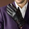 Handschoenen Vingerloze handschoenen 2022 herfst- en wintermode heren echt leer geitenleer riem knop zwart plus fluweel warm