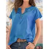 Summer Fashion Retro Western Ethnic Style Top Sexy V-Neck Casual Print Stitching Short-Sleeved Plus Size Loose T-Shirt 220511