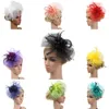 Mode mesh fascinators hoed vrouwen trouwfeest veer fascinator hoofddeksel haarclip decor hoeden