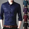 Slim Men Shirt Sukienka Długie rękaw Zrzuć paski kołnierzykowe Single Polo Business Shirt TOP 220704