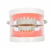 Hip Hop Grillz Luxury Gring Zirkon Micro Pave Dental Izgaralar Moda Erkekler Kadınlar 18K Altın Kaplama Dişleri Brace 2 Parçalı Set