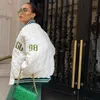 Y2K Green Print Fashion Baseball Bomber Hoat осень зима негабаритная лоскутная куртка университет женщины повседневные белые 220812