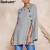 Beavant س الرقبة محبوك عباءة النساء سترة عارضة زائد حجم الشارع الشهير البلوز صداري أنيقة الخريف الشتاء السيدات البلوزات