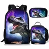 Dinosaurier-Welt-Rucksack, 3-teiliger Schulranzen mit Umhängetasche und Federmäppchen für Studenten, modischer Dinosaurier-Druck, große Kapazität