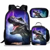 Dinosaur World Knapsack 3pcs Cartable avec Sac à bandoulière et étui à Crayons pour étudiants Mode Dinosaure Impression Sacs à Dos de Grande capacité