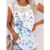 2022 Summer New Women Sleeveless Floral Printed Tank Top Casual Loose Temperament Sexy Lace O-Neck Patchwork T-Shirt Vest Female