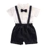 Bébé Garçon Vêtements D'été Coton Tenues Infantile Bébé Garçon Gentleman Costume Noeud Papillon Chemise Bretelles Shorts Pantalon Comfy Outfit Set G220509