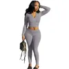 Women's Two Piece Pants Women's L290 Spring Women Outfits Casual High Stretch Set Solid Color Sexy Zipper Top An Skinny Sweatsuits