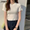 fashion knit sweater women summer white western-style tight-fitting short short-sleeved top JXMYY 210412