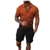 Męskie dresy letni druk luźno dla mężczyzn T-shirt Lapel Polos i zwykłe sportowe krótkie zestawy 2-częściowe zestawy męskie