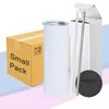 Local warehouse 20oz Sublimation tumblers Small Pack Insulation Water Bottles Straight Skinny Tumbler with rubbers and metal straw A02