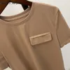 WOTWOY Summer Casual Solid T-shirts Women Fake Pocket O-Neck Cotton Short Sleeve Tees Female Basic Loose Soft Tops Harajuku 220514