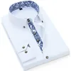 قميص ذي طوق من الخزف الأزرق والأبيض رجال طويل الأكمام كوريا نحلف فستان الأعمال القمصان الصلبة قميص أبيض القطن 220812