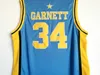 Hombres Farragut Kevin Garnett High School Basketball Jerseys 34 Moive Color azul Camisa transpirable para fanáticos del deporte Pure Cotton University Top / Alta calidad en venta