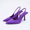 Stiletto Heels 2022 Summer Suit Comfort Shoes For Women Sandals Female Purple New Girls Low Pointed High Black Big Large Size G220518