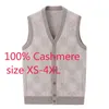 Hommes gilets mode haute qualité pur cachemire hommes gilet sans manches tricoté Cardigan épaissi col en v pull décontracté grande taille XS-3XL 4XL Kar