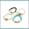 Charme Bracelets Bijoux Mode Plaqué Or Feuille Pierre Naturelle Cristal Turquoise Perle Bracelet Pour Femmes Marque Drop Delivery 2021 Rxa5I