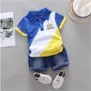 Roupas de meninos conjuntos de verão bebê nascido roupa terno camisa de casamento estilo cavalheiro + calças 2 pcs para conjunto 220326