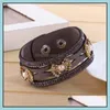 Charm Bracelets Charms Unisex Jewelry Double Bangles Brown Fashion Leather Cuff Bracelet Drop Delivery 2021 Baby Dhv2I