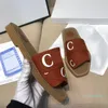 Chegada mais recente Womens Womens Woody Mules Fflat Slipper Deisgner Senhora Lettering Tecido Outdoor Leather Slide Sandal com caixa