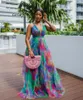 Casual Dresses Color Block Vneck Women Maxi Dress to Floor Long Beach Robe Plus Size African Party Holiday Sexer Backless4772757